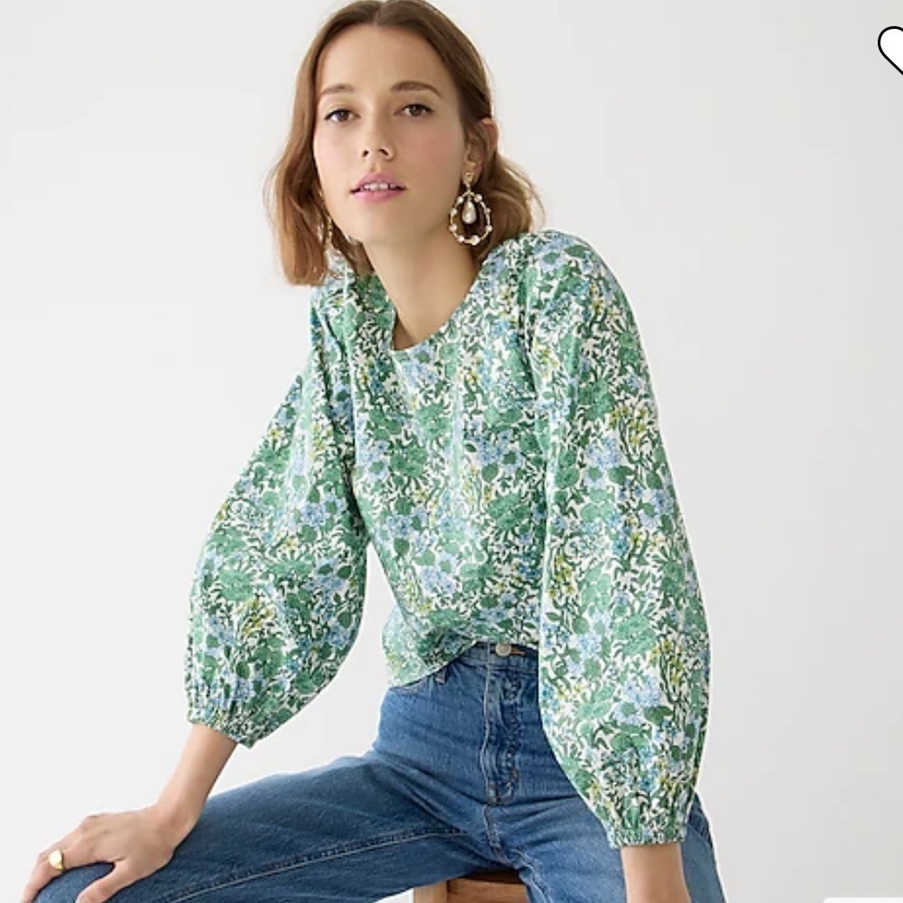 J Crew Tie-back stretch cotton poplin top in fête floral item BL040